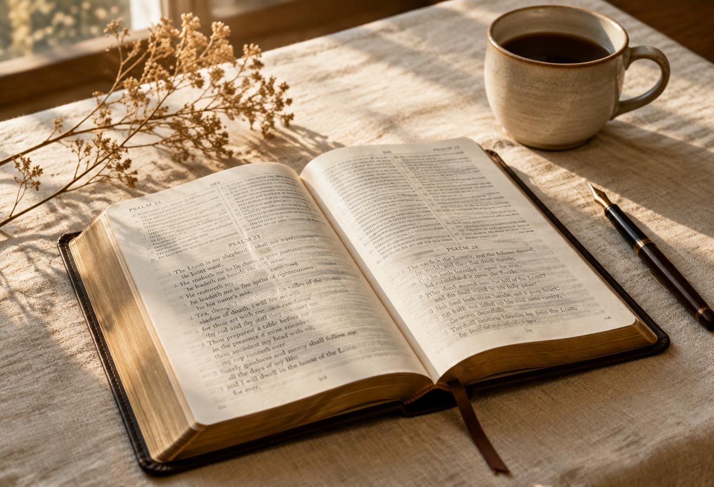 Bíblia aberta em um momento de leitura e reflexão
